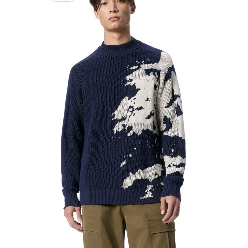 Cross Eyed Moose Men's L Sweater Refractor Crew Neck Cotton Navy Mix Stitch NWT